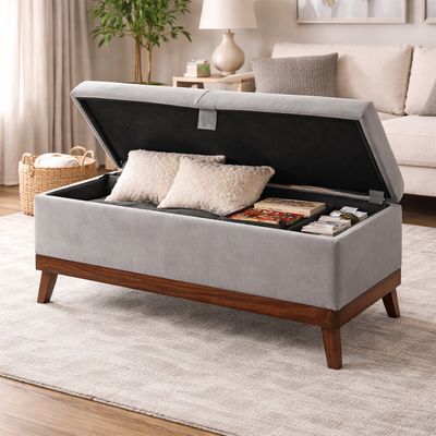 Imagen 2 del producto Banqueta Incy con Baúl Gris Felpa 120x50x40 cm Máxima Design