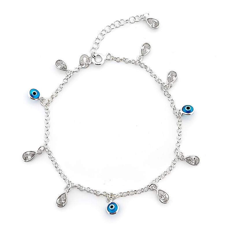 ANDREA COGGIOLA JOYAS - Pulsera Ojo Turco y Gota Circón Plata Fina 925