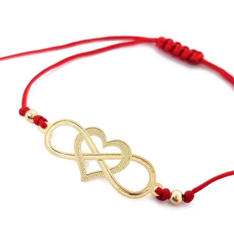ANDREA COGGIOLA JOYAS - Pulsera Corazón Infinito Cordón Rojo Enchapado Oro 18K