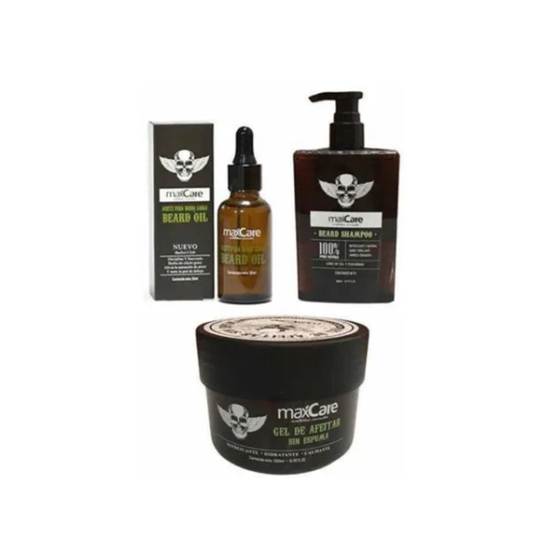 MAXCARE - Shampoo De Barba + Gel De Afeitar +  Aceite De Barba