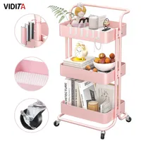Carrito Organizador Almacenamiento Espacios 3 Niveles Ruedas Rosado