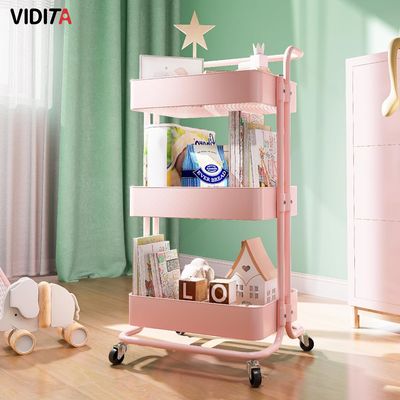 Imagen 2 del producto Carrito Organizador Almacenamiento Espacios 3 Niveles Ruedas Rosado