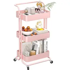 REBONEC - Carrito Organizador Almacenamiento Espacios 3 Niveles Ruedas Rosado