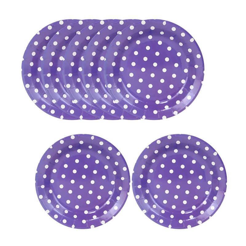 GENERICO - 10 Platos Cumpleaños Desechables violeta lunares blancos 23cm
