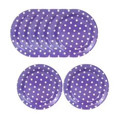 GENERICO - 10 Platos Cumpleaños Desechables violeta lunares blancos 23cm