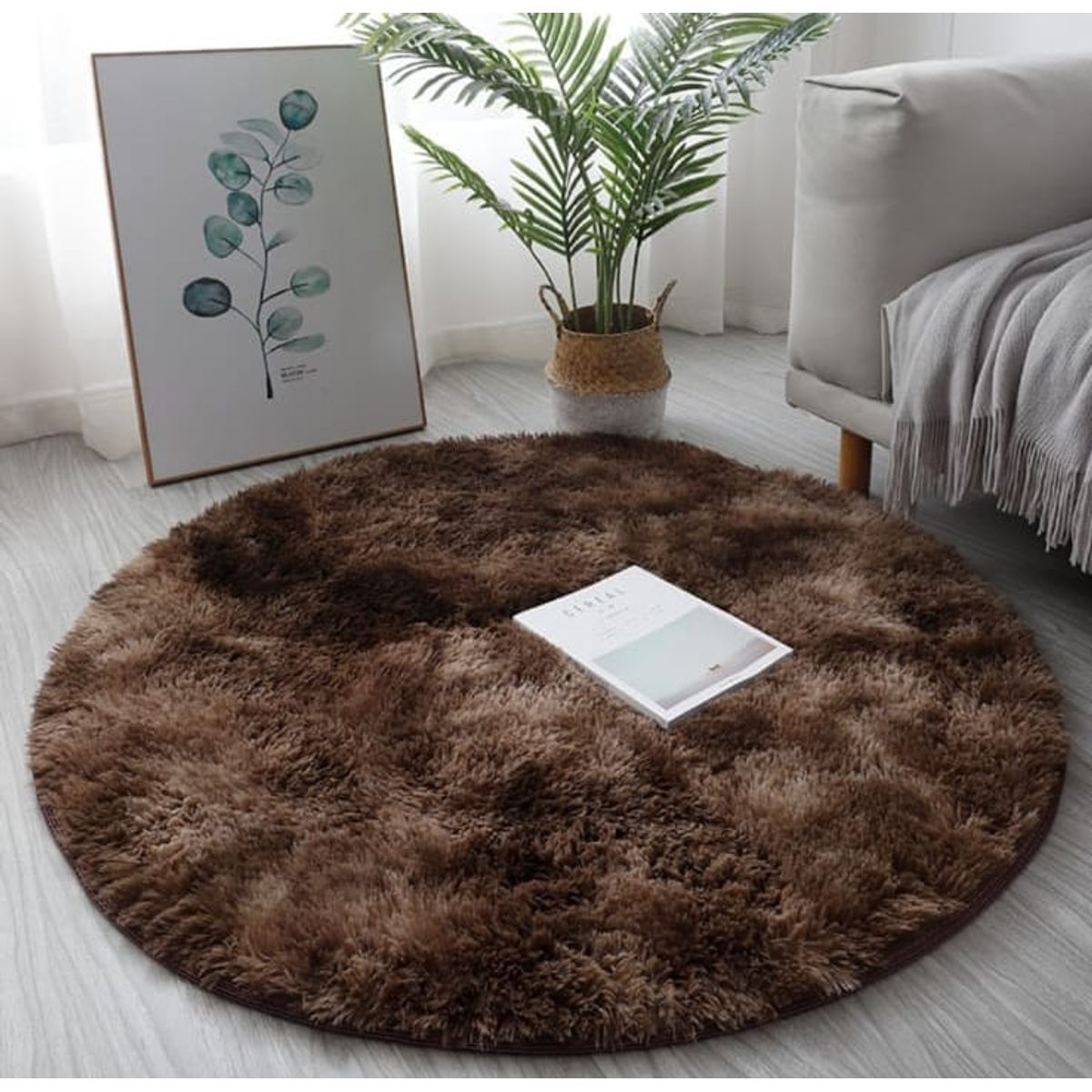 GENERICO - Alfombra Redonda Tipo Shaggy - Color Café Jaspeado