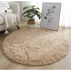 GENERICO - Alfombra Redonda Tipo Shaggy - Color Beige