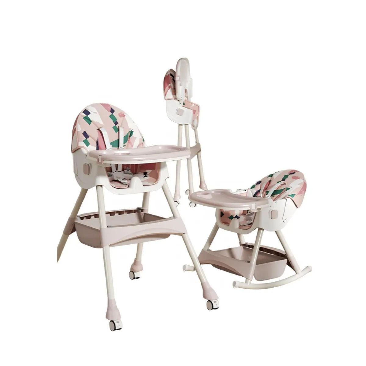 LUBABYCAS - Silla De Comer Mecedora 2 En 1 Con Ruedas Rosada Lubabycas