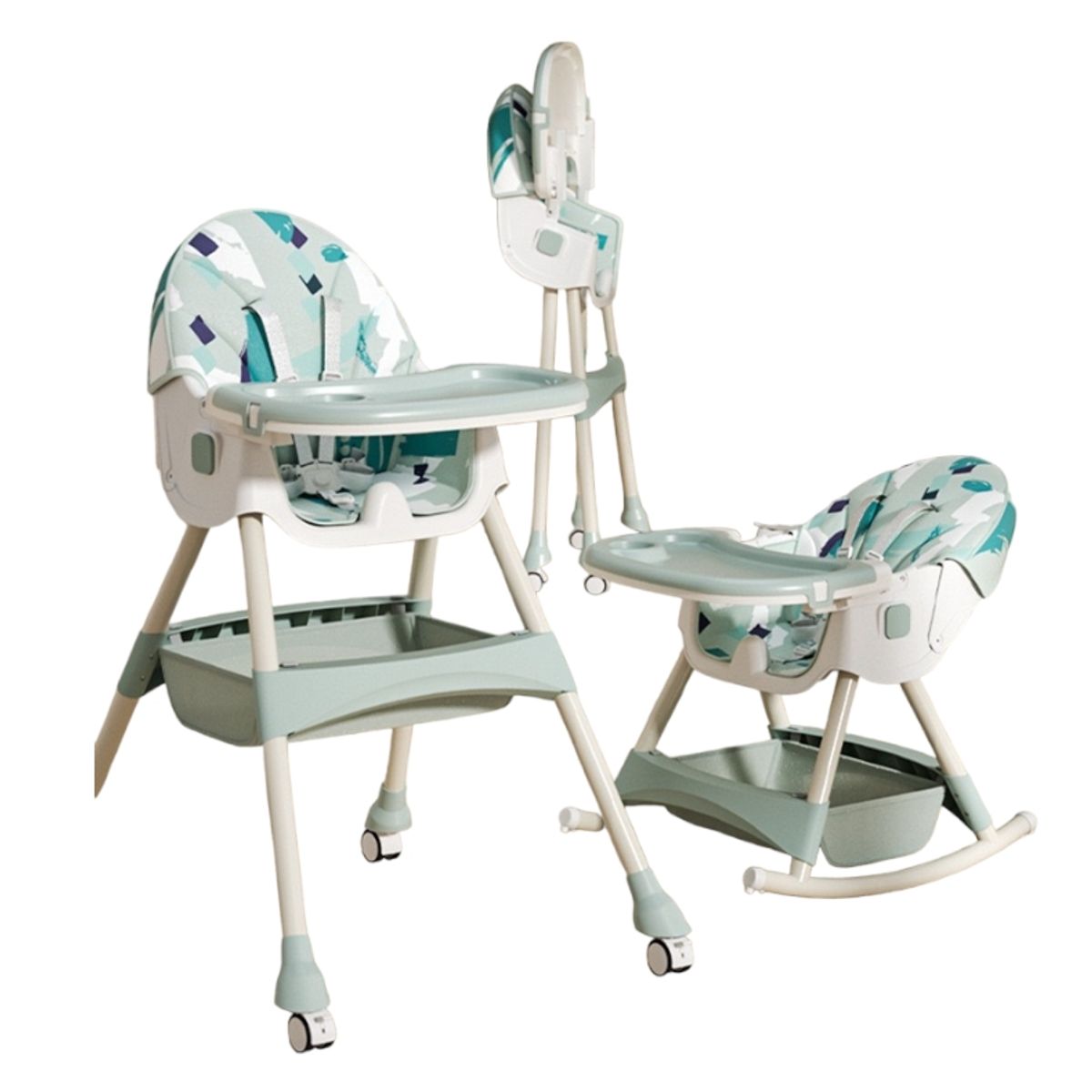 LUBABYCAS - Silla De Comer Mecedora 2 En 1 Con Ruedas Verde Lubabycas