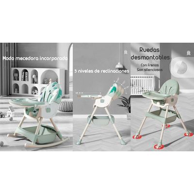 Imagen 2 del producto Silla De Comer Mecedora 2 En 1 Con Ruedas Verde