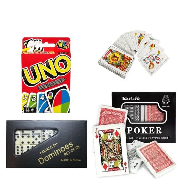GENERICO - Pack Naipe Español Naipe Ingles Plástico UNO y Domino