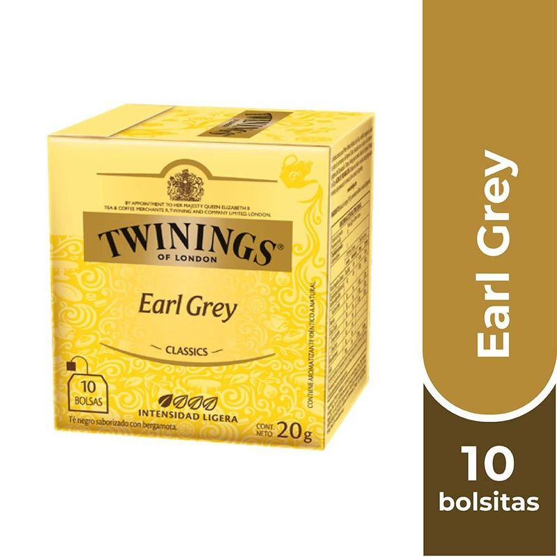 TWININGS - Twinings Té Earl Grey (etiqueta amarilla) x 10 Bolsitas