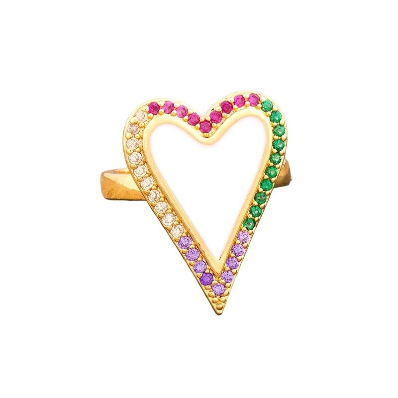 GENERICO - Anillo FASHION COLORS HEART Baño de Oro 18K