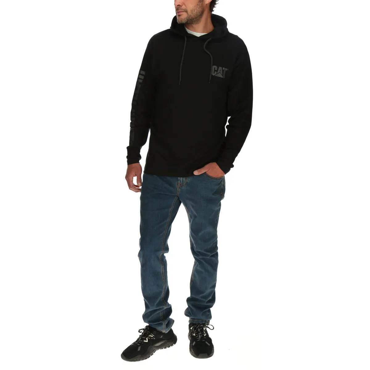 CAT - Polera Manga Larga Hombre Upf Hooded Banner Negro CAT