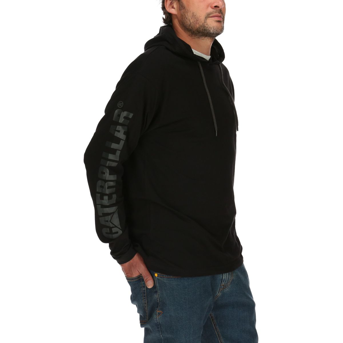 CAT - Polera Manga Larga Hombre Upf Hooded Banner Negro CAT