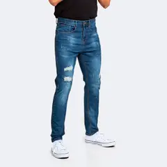 IDEM - Jeans Hombre Skinny Azul Focalizado Con Destroyer Pintado