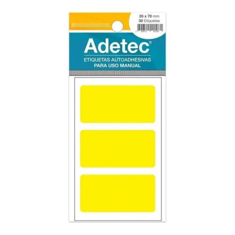 ADETEC - 30 Etiquetas Manual Rectangular Mix Fluor 35x70 mm