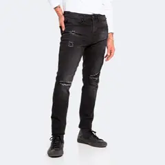 IDEM - Jeans Hombre Skinny Negro Focalizado con Destroyer