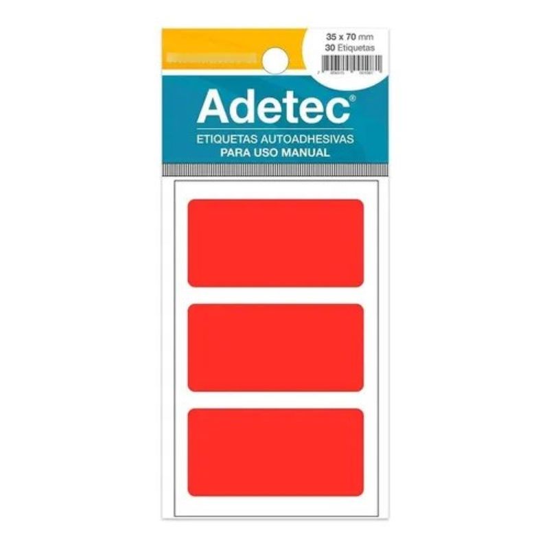 ADETEC - 30 Etiquetas Manual Rectangular Mix Fluor 35x70 mm