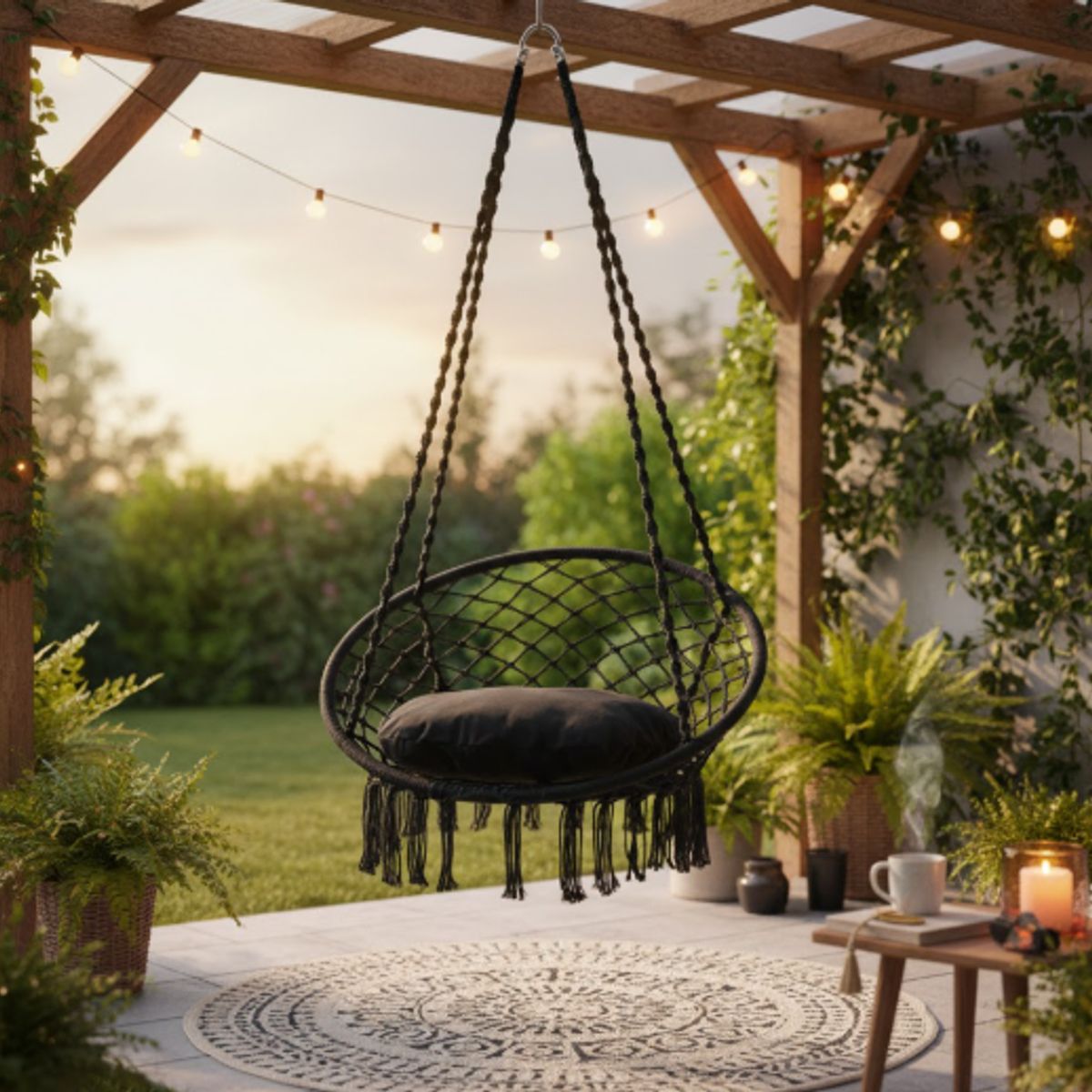 GENERICO - Silla Hamaca Colgante Columpio Terraza Negro