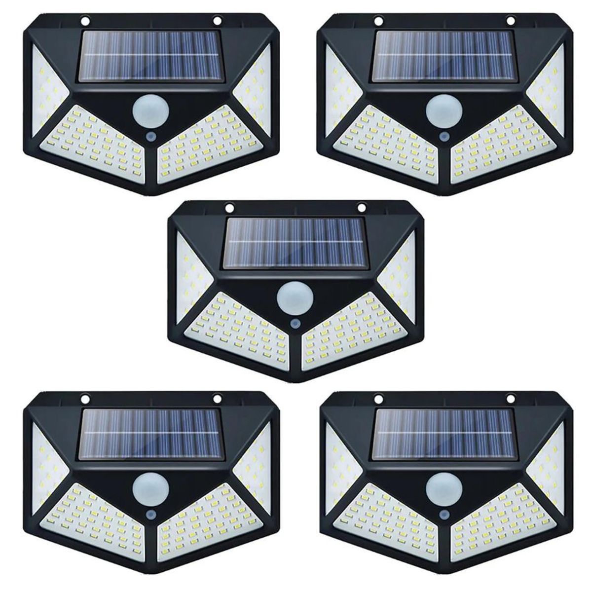 GENERICO - Pack 5 Foco Solar 100 Led Sensor Movimiento De Exterior Pared