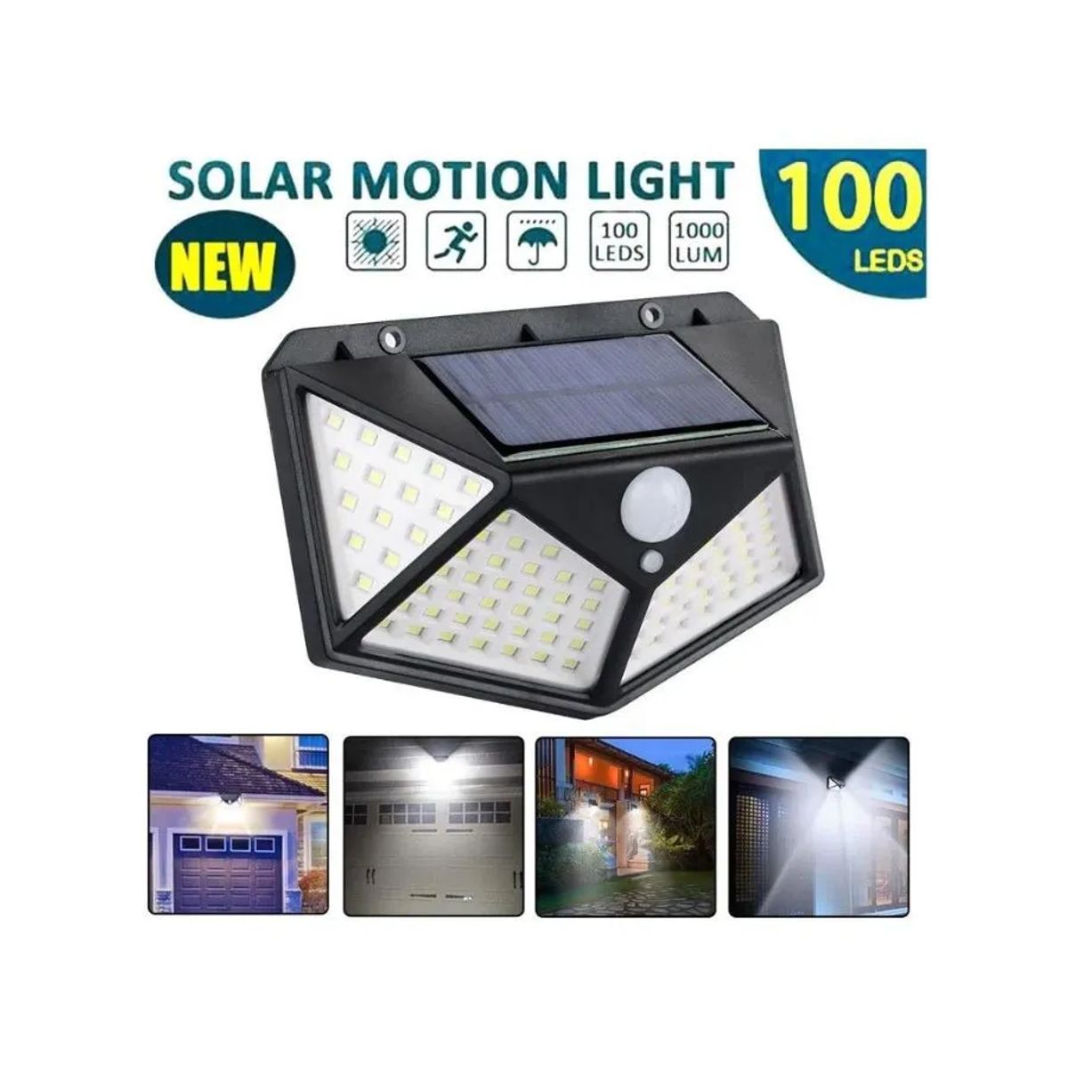Pack 5 Foco Solar 100 Led Sensor Movimiento De Exterior Pared, marca GENERICO - Foto 2