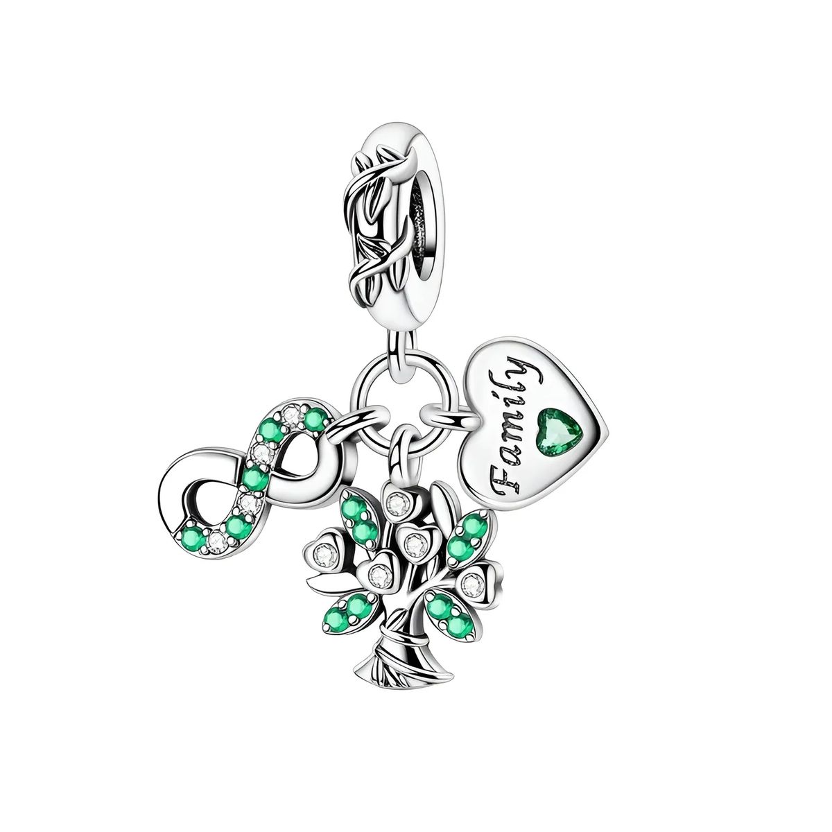 SILVER HEART - Charm Árbol de Vida con Circones Verdes en Plata Fina 925 SILVER HEART