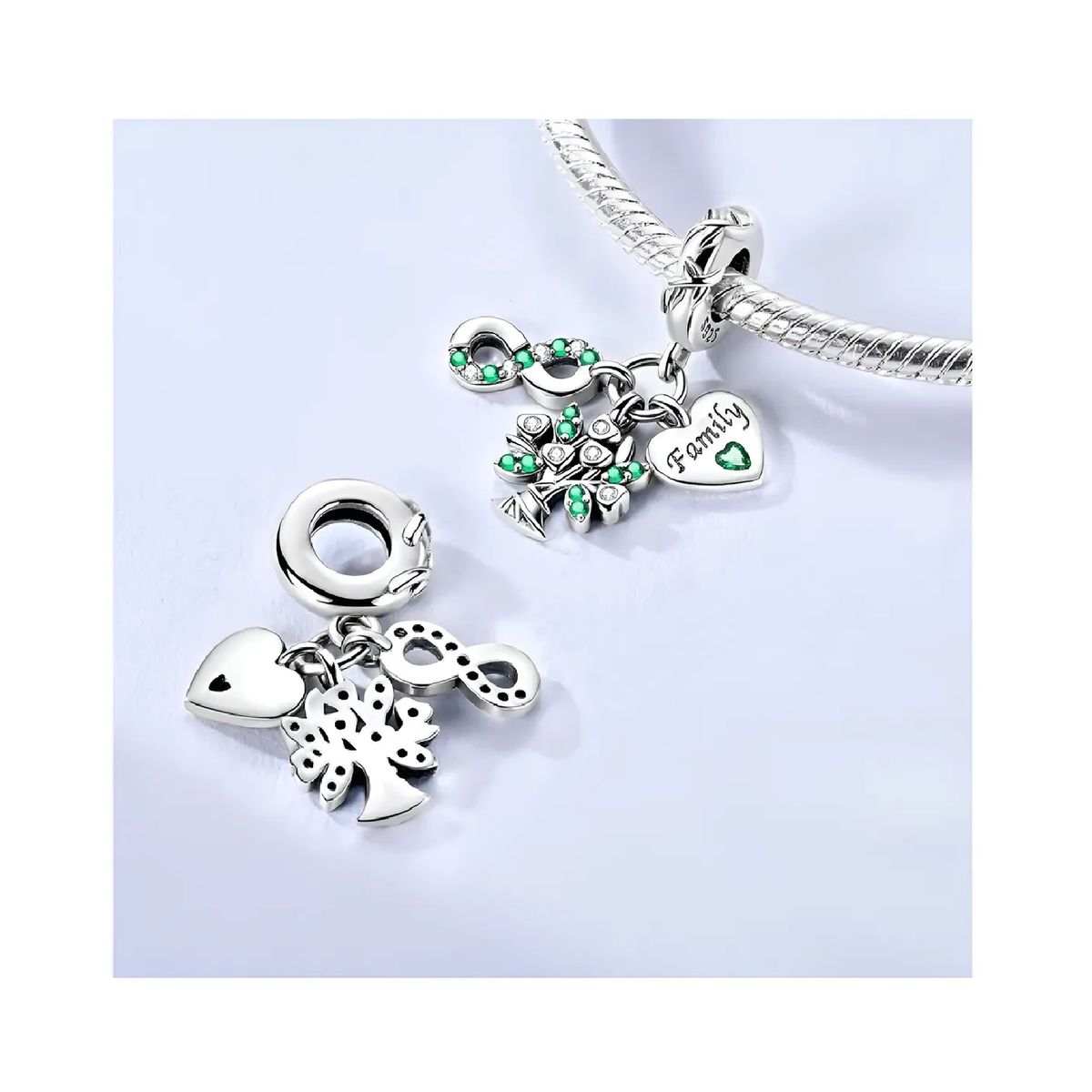SILVER HEART - Charm Árbol de Vida con Circones Verdes en Plata Fina 925 SILVER HEART