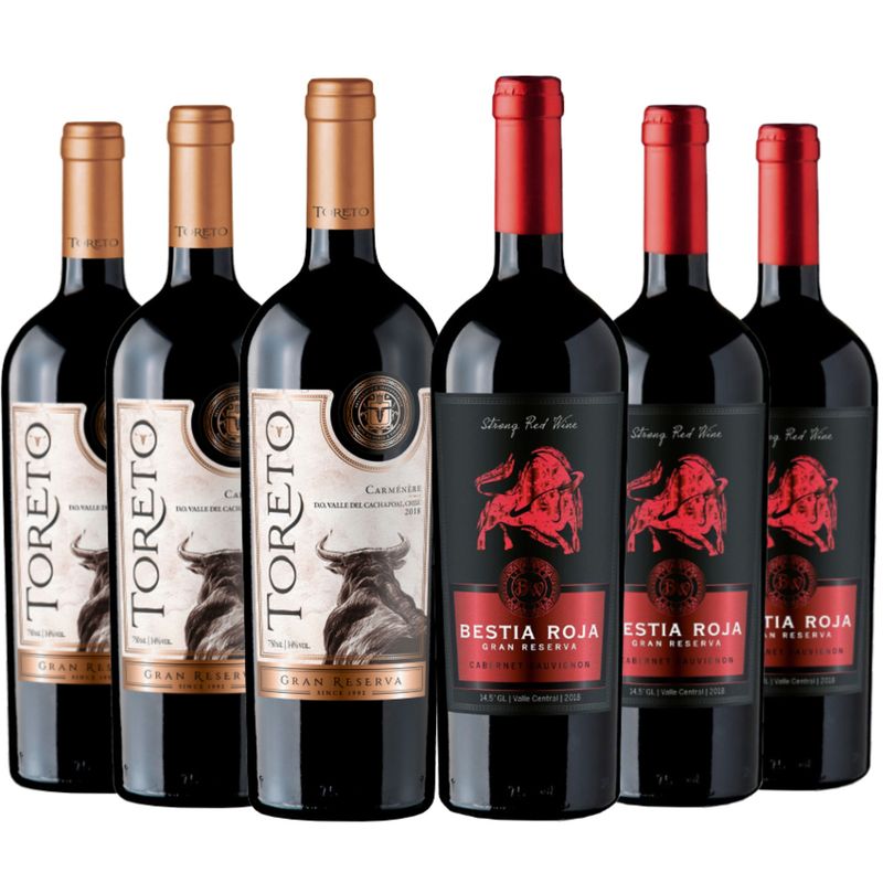 BBVINOS - Parrillero Pack: 3 Toreto G Rva Ca + 3 Bestia Roja Cs