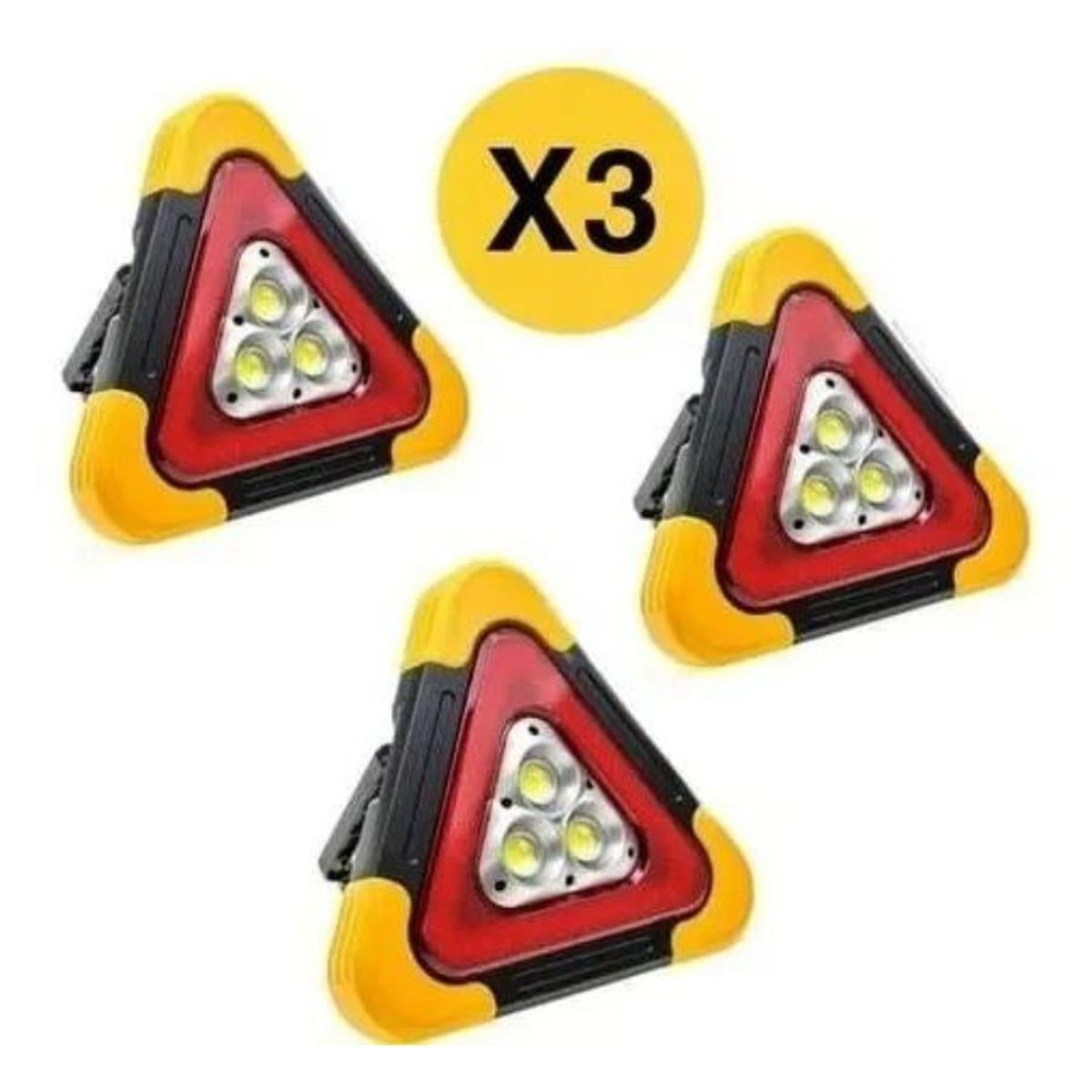 GENERICO - Pack 3 Luz Emergencia Triangulo Led Recargable Solar
