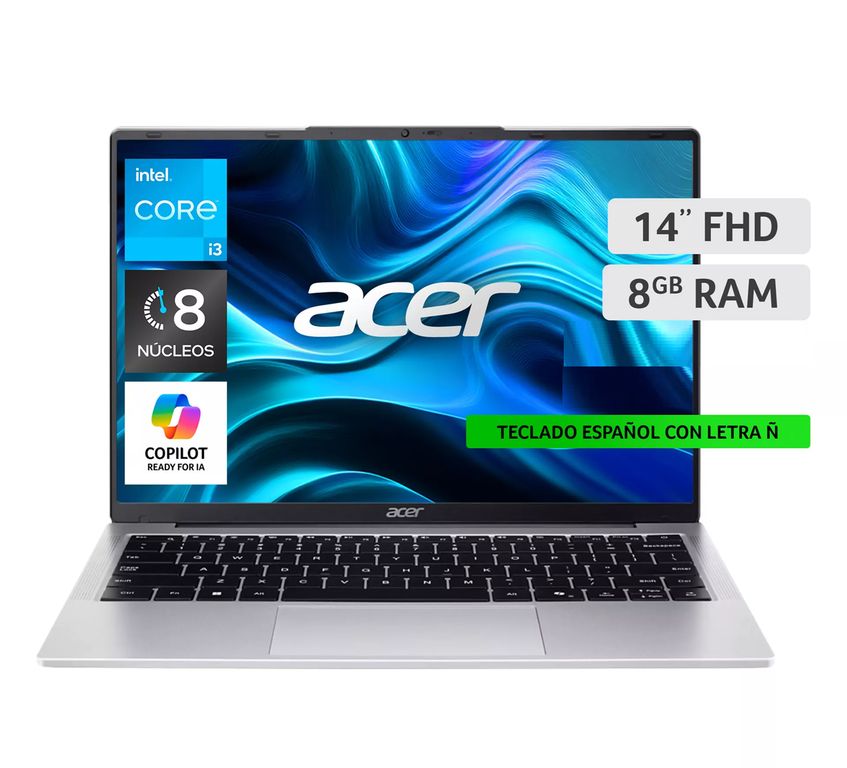 Notebook Intel Core i3, 8 nucleos, 8GB, 128GB SSD, 14p, Win 11