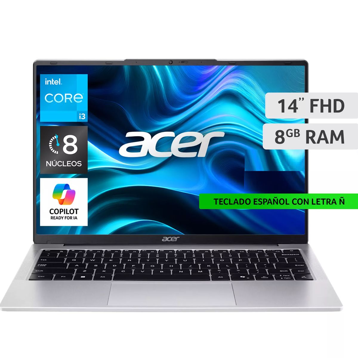 ACER - Notebook Acer Intel Core i3, 8 nucleos, 8GB, 128GB SSD,  14p,  Win 11