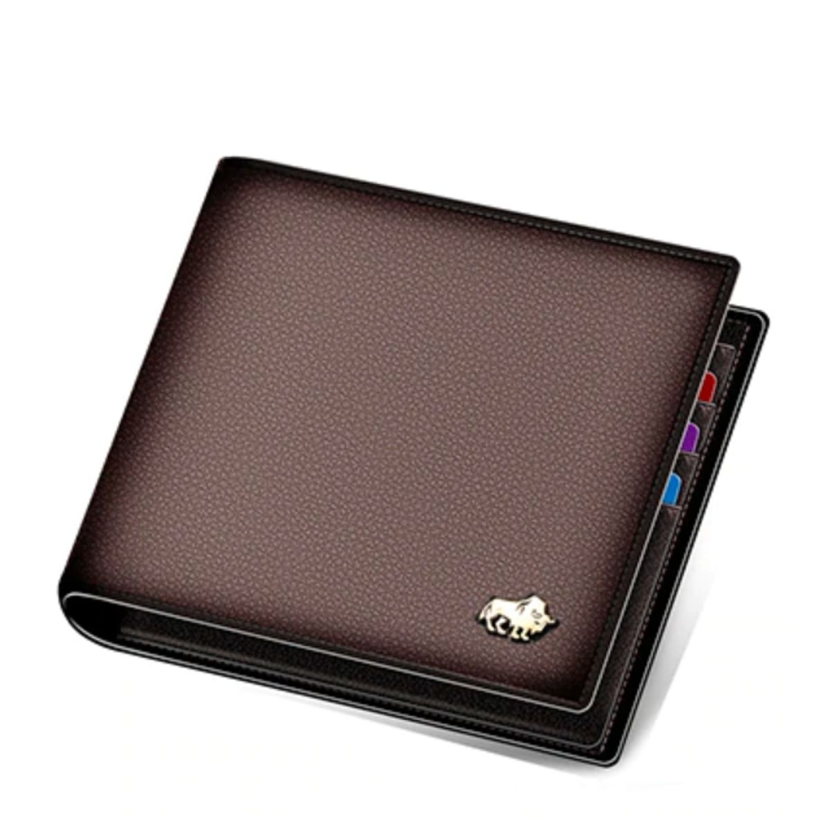 GENERICO - Billetera Delgada Cuero Genuino Lujo Bison Denim.