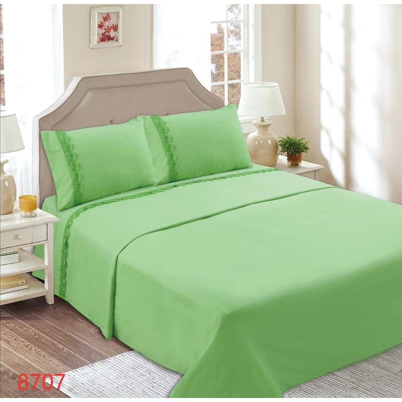GENERICO - Juego de Sábanas 1 1/2 Plazas 144 Hilos con Broderie - Verde M8707