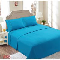 Juego de Sábanas 1 1/2 Plazas 144 Hilos con Broderie - Celeste M8705