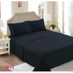 GENERICO - Juego de Sábanas 1 1/2 Plazas 144 Hilos con Broderie - Negro M8711