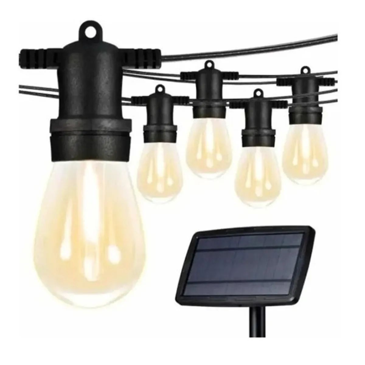 IRM - Guirnalda Solar De Luces Led 10 Metros Con Ampolletas Vintage Incluidas Luz Calida Decorativa FIGO