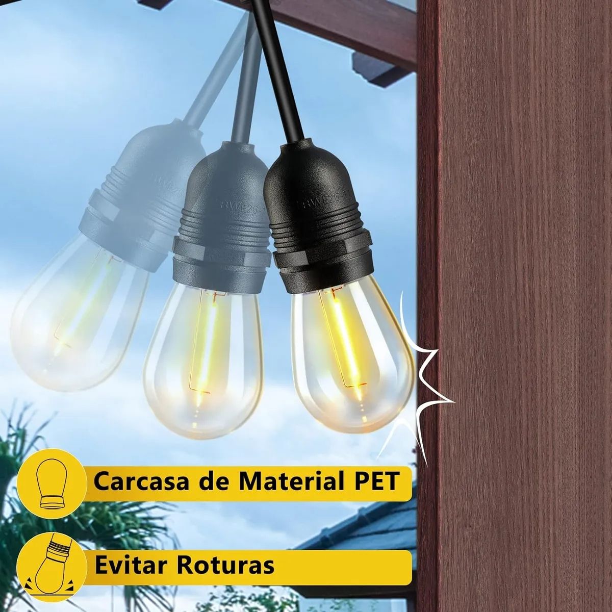 IRM - Guirnalda Solar De Luces Led 10 Metros Con Ampolletas Vintage Incluidas Luz Calida Decorativa FIGO