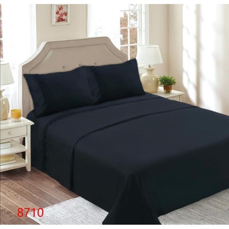 GENERICO - Juego de Sábanas 2 Plazas 144 Hilos con Broderie - Negro M8711
