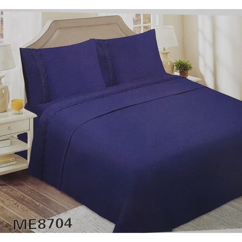GENERICO - Juego de Sábanas 2 Plazas 144 Hilos con Broderie - Azul Marino M8704