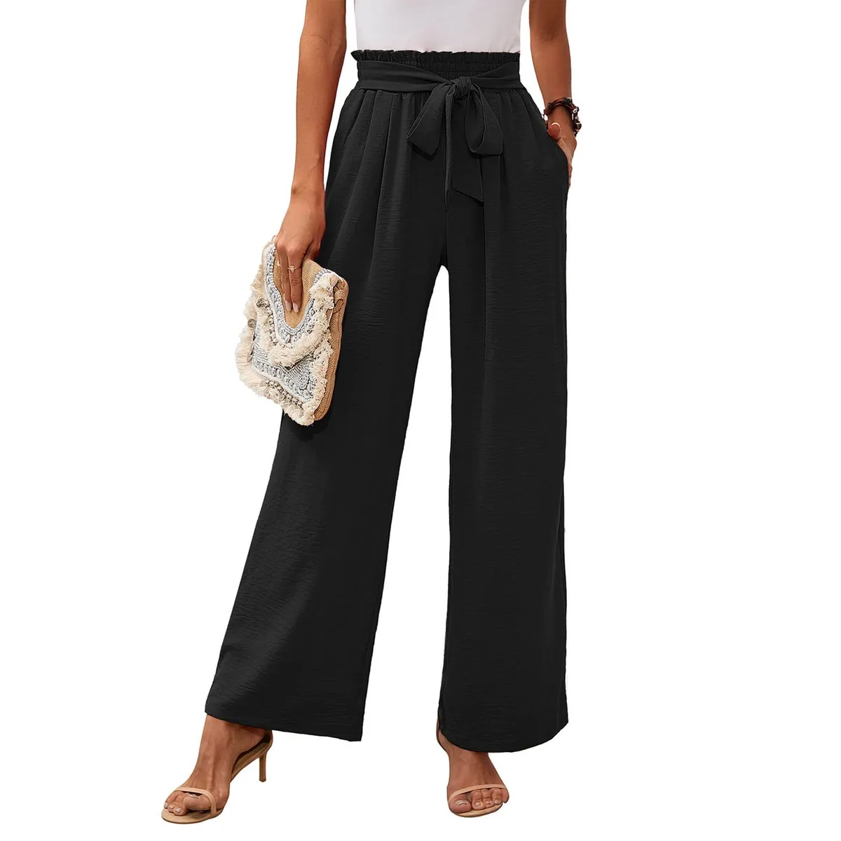 EVERSO - Pantalón Bombacho Liso De Mujer 100 Algodón.