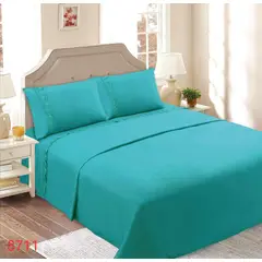 GENERICO - Juego de Sábanas 2 Plazas 144 Hilos con Broderie - Turquesa M8711