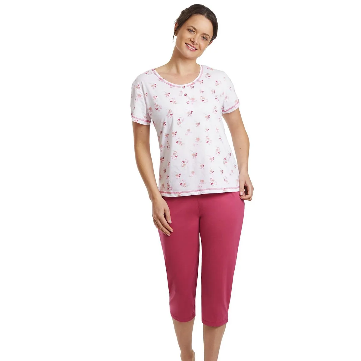 BECKIL - BECKIL COD 1749  PIJAMA CAPRI ALGODON DELGADO, POLERA ESTAMPADA.