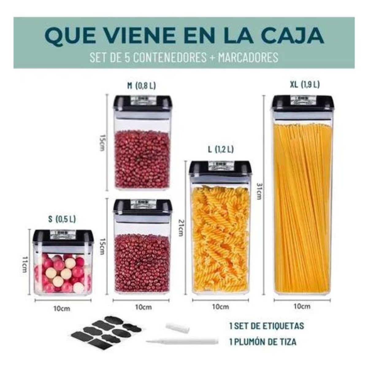 GENERICO - Pack 5 Envases Recipientes Hermeticos Especieros Cocina