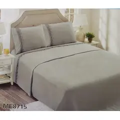 GENERICO - Juego de Sábanas 2 Plazas 144 Hilos con Broderie - Gris M8715