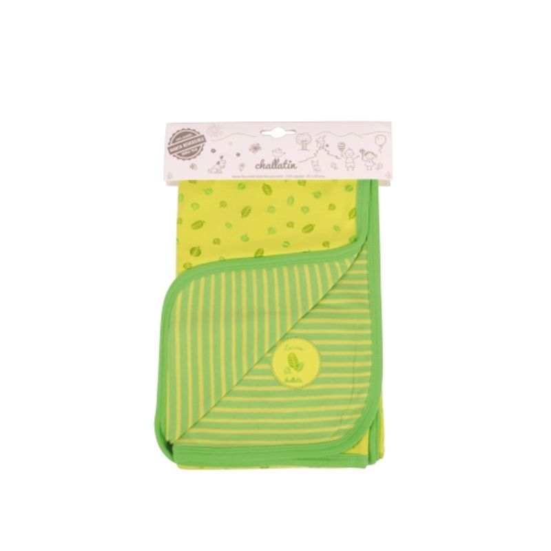 CHALLATIN - Manta Reversible En Bolsa Doble Tela Verde.
