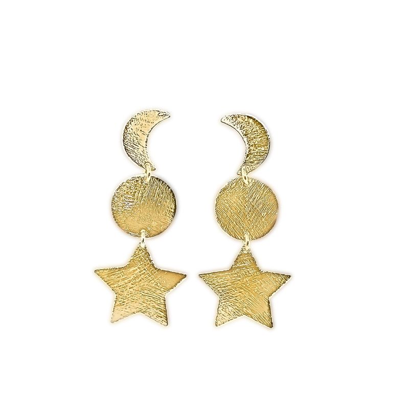 ANDREA COGGIOLA JOYAS - Aros Luna Sol Estrella Enchapado Oro 18K