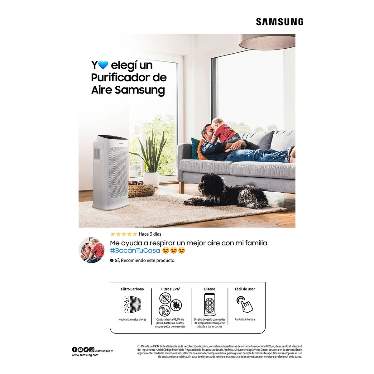 SAMSUNG - Purificador de Aire Filtro HEPA 40 m2  AX40T3020WU/ZS Samsung