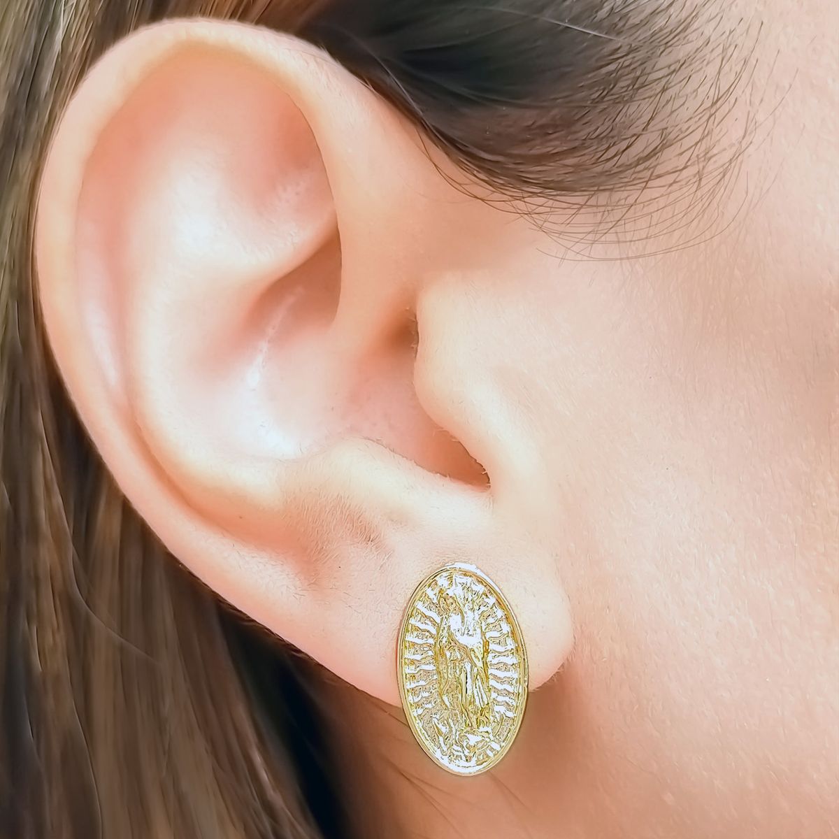 COGGIOLA - Aros Medalla Virgen de Guadalupe Enchapado Oro 18K