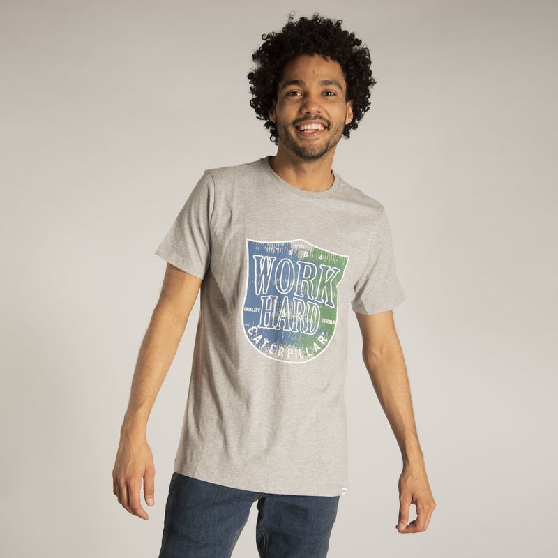 CAT - Polera M/C Hombre Work Hard Badge Tee Gris CAT